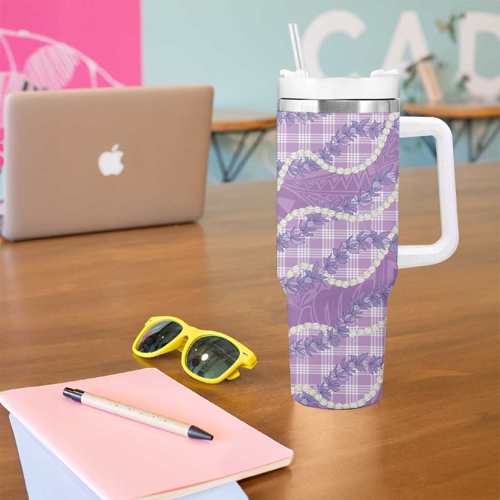 Purple Hawaii Palaka Honohono Pikake Tumbler With Handle Hawaiian Orchid Lei Polynesian Pattern - Polynesian Pride