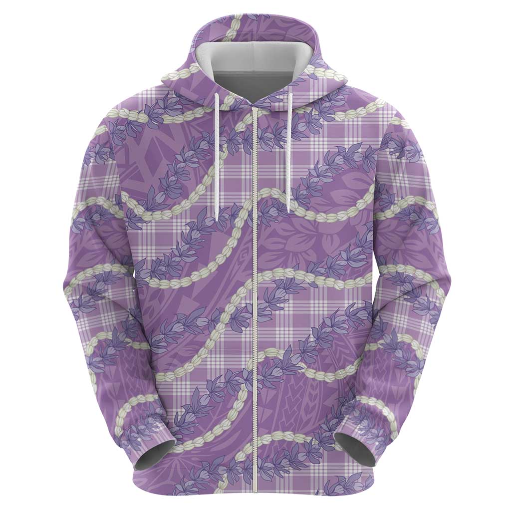 Purple Hawaii Palaka Honohono Pikake Zip Hoodie Hawaiian Orchid Lei Polynesian Pattern - Polynesian Pride