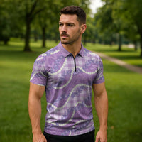 Purple Hawaii Palaka Honohono Pikake Zipper Polo Shirt Hawaiian Orchid Lei Polynesian Pattern - Polynesian Pride