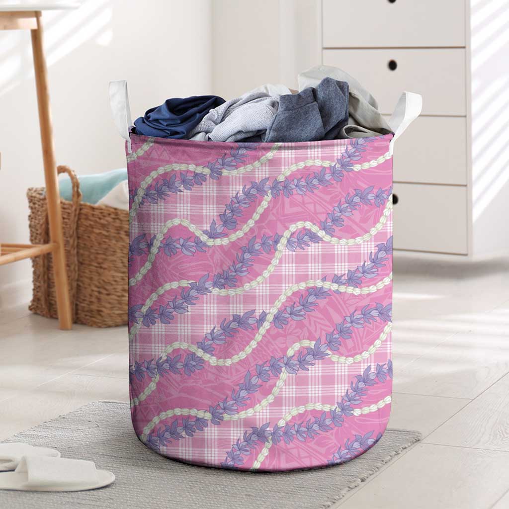 Pink Hawaii Palaka Honohono Pikake Laundry Basket Hawaiian Orchid Lei Polynesian Pattern - Polynesian Pride