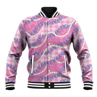 Pink Hawaii Palaka Honohono Pikake Baseball Jacket Hawaiian Orchid Lei Polynesian Pattern - Polynesian Pride