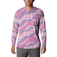 Pink Hawaii Palaka Honohono Pikake Button Sweatshirt Hawaiian Orchid Lei Polynesian Pattern - Polynesian Pride