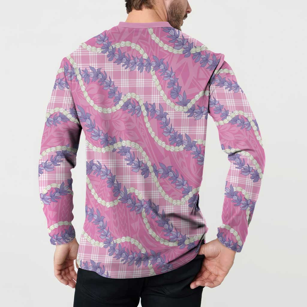 Pink Hawaii Palaka Honohono Pikake Button Sweatshirt Hawaiian Orchid Lei Polynesian Pattern - Polynesian Pride