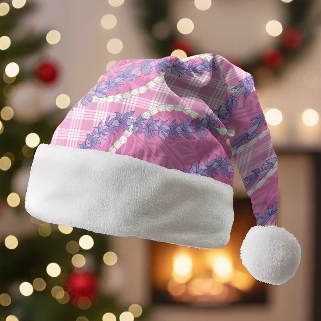 Pink Hawaii Palaka Honohono Pikake Christmas Santa Hat Hawaiian Orchid Lei Polynesian Pattern - Polynesian Pride