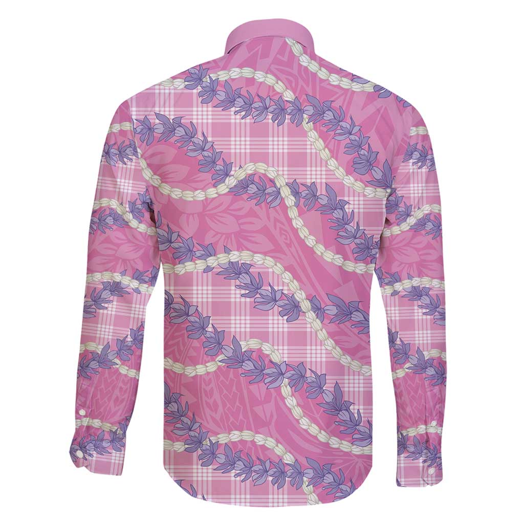 Pink Hawaii Palaka Honohono Pikake Family Matching Long Sleeve Bodycon Dress and Hawaiian Shirt Hawaiian Orchid Lei Polynesian Pattern - Polynesian Pride