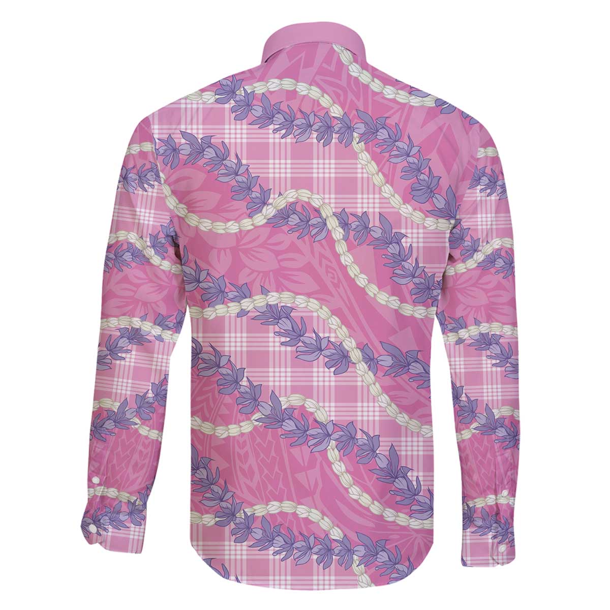 Pink Hawaii Palaka Honohono Pikake Family Matching Off The Shoulder Long Sleeve Dress and Hawaiian Shirt Hawaiian Orchid Lei Polynesian Pattern - Polynesian Pride