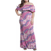 Pink Hawaii Palaka Honohono Pikake Family Matching Off Shoulder Maxi Dress and Hawaiian Shirt Hawaiian Orchid Lei Polynesian Pattern - Polynesian Pride