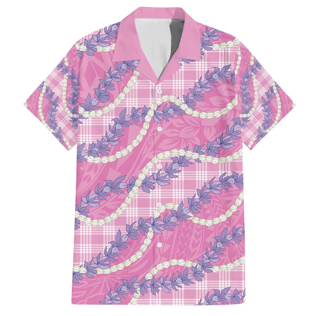 Pink Hawaii Palaka Honohono Pikake Family Matching Puletasi and Hawaiian Shirt Hawaiian Orchid Lei Polynesian Pattern - Polynesian Pride