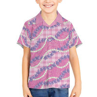 Pink Hawaii Palaka Honohono Pikake Family Matching Short Sleeve Bodycon Dress and Hawaiian Shirt Hawaiian Orchid Lei Polynesian Pattern - Polynesian Pride