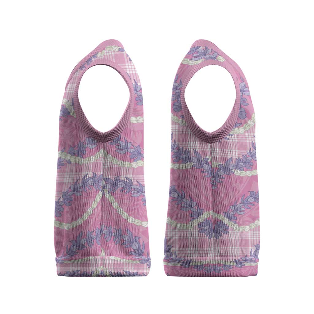 Pink Hawaii Palaka Honohono Pikake Christmas Knitted V-Neck Vest Hawaiian Orchid Lei Polynesian Pattern - Polynesian Pride