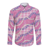 Pink Hawaii Palaka Honohono Pikake Long Sleeve Button Shirt Hawaiian Orchid Lei Polynesian Pattern - Polynesian Pride