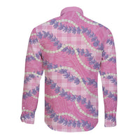 Pink Hawaii Palaka Honohono Pikake Long Sleeve Button Shirt Hawaiian Orchid Lei Polynesian Pattern - Polynesian Pride