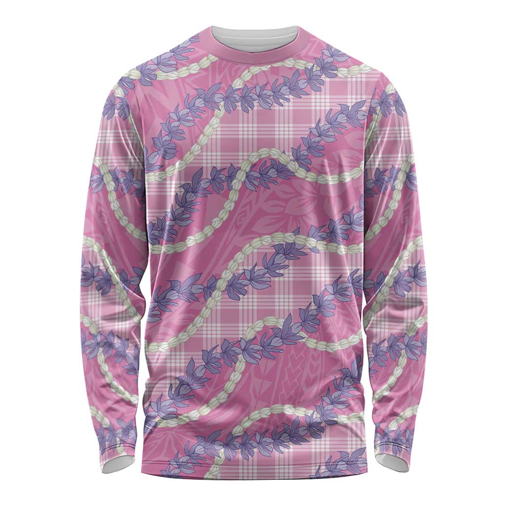 Pink Hawaii Palaka Honohono Pikake Long Sleeve Shirt Hawaiian Orchid Lei Polynesian Pattern - Polynesian Pride