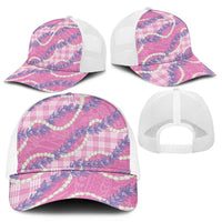 Pink Hawaii Palaka Honohono Pikake Mesh Trucker Cap Hawaiian Orchid Lei Polynesian Pattern - Polynesian Pride