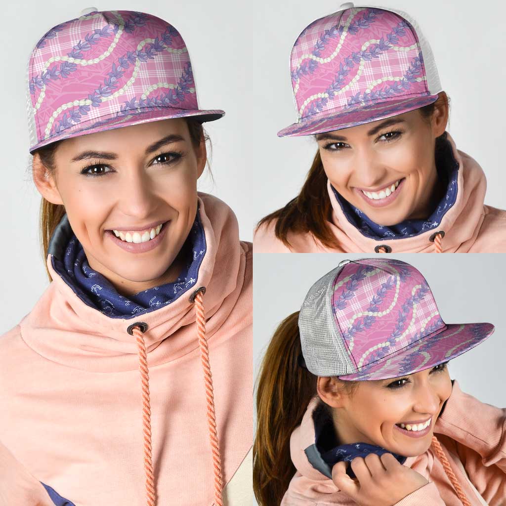 Pink Hawaii Palaka Honohono Pikake Mesh Trucker Cap Hawaiian Orchid Lei Polynesian Pattern - Polynesian Pride