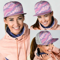 Pink Hawaii Palaka Honohono Pikake Mesh Trucker Cap Hawaiian Orchid Lei Polynesian Pattern - Polynesian Pride