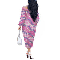 Pink Hawaii Palaka Honohono Pikake Off The Shoulder Long Sleeve Dress Hawaiian Orchid Lei Polynesian Pattern - Polynesian Pride
