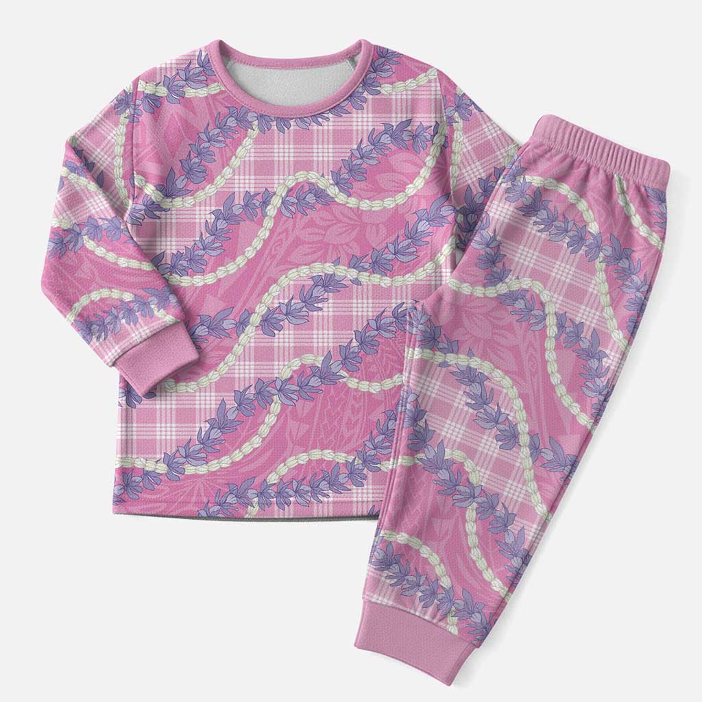 Pink Hawaii Palaka Honohono Pikake Christmas Pajama Set Hawaiian Orchid Lei Polynesian Pattern - Polynesian Pride