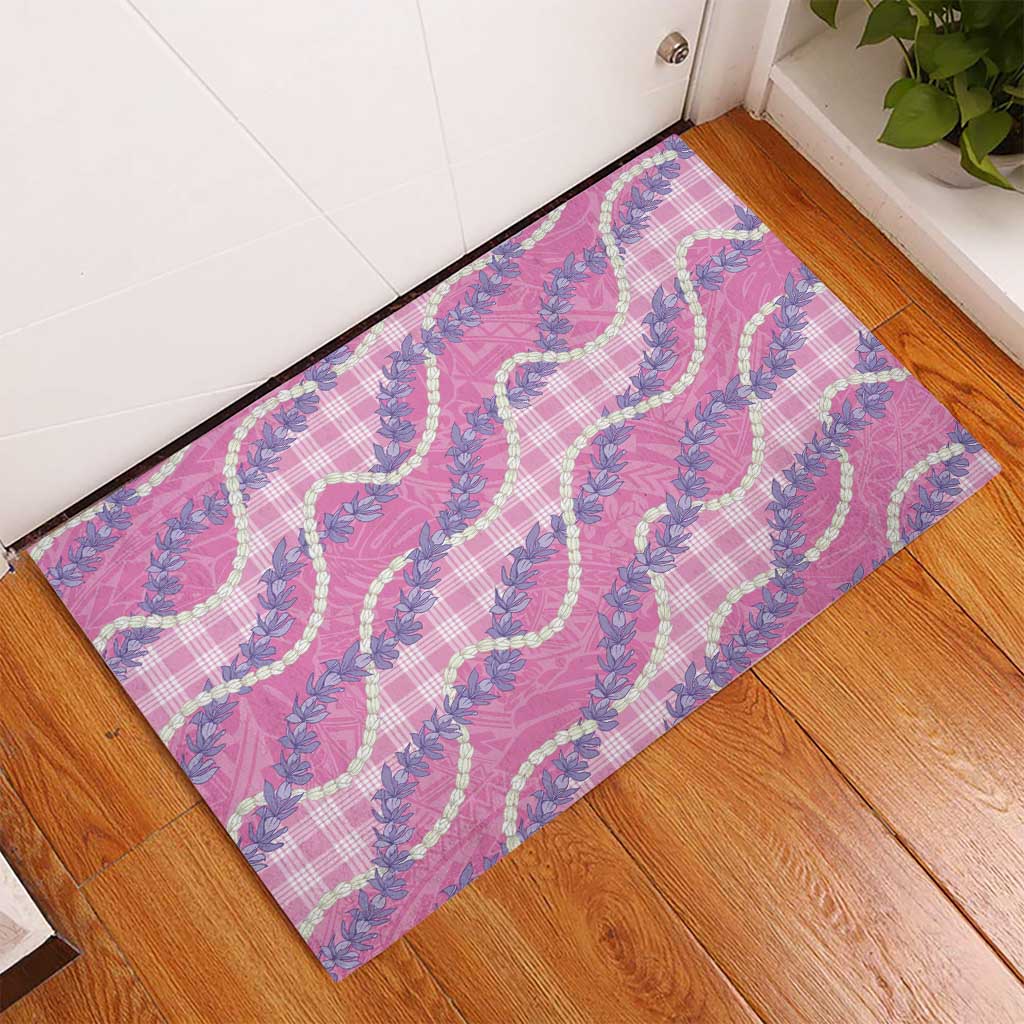 Pink Hawaii Palaka Honohono Pikake Rubber Doormat Hawaiian Orchid Lei Polynesian Pattern - Polynesian Pride