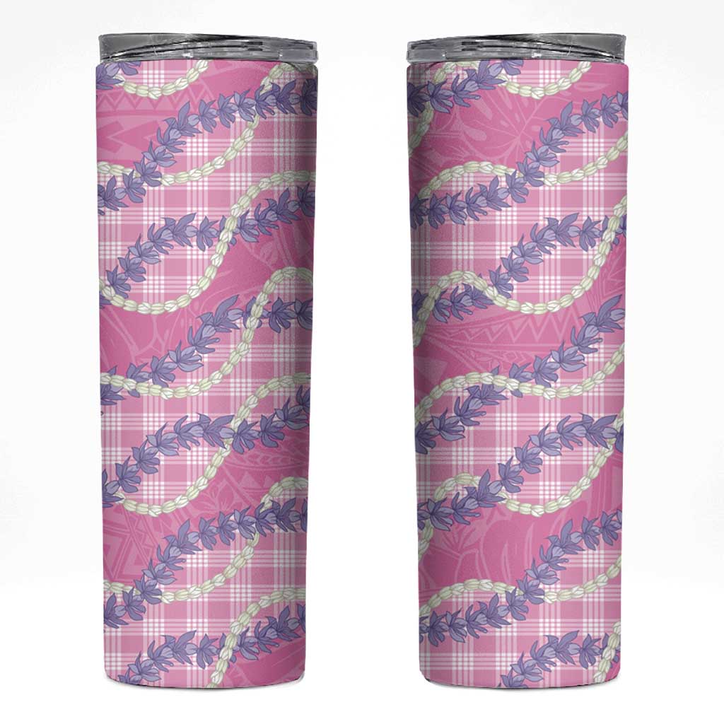 Pink Hawaii Palaka Honohono Pikake Skinny Tumbler Hawaiian Orchid Lei Polynesian Pattern - Polynesian Pride