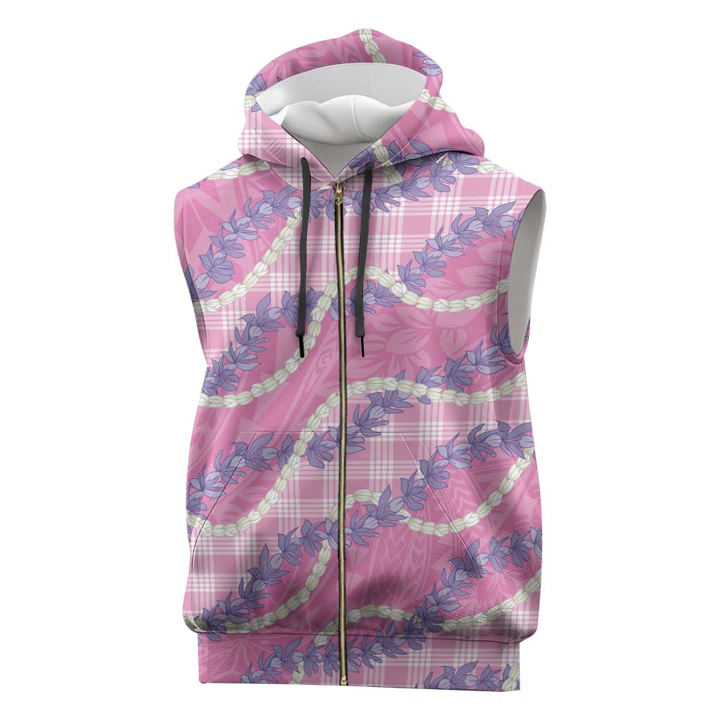 Pink Hawaii Palaka Honohono Pikake Sleeveless Zip Hoodie Hawaiian Orchid Lei Polynesian Pattern - Polynesian Pride