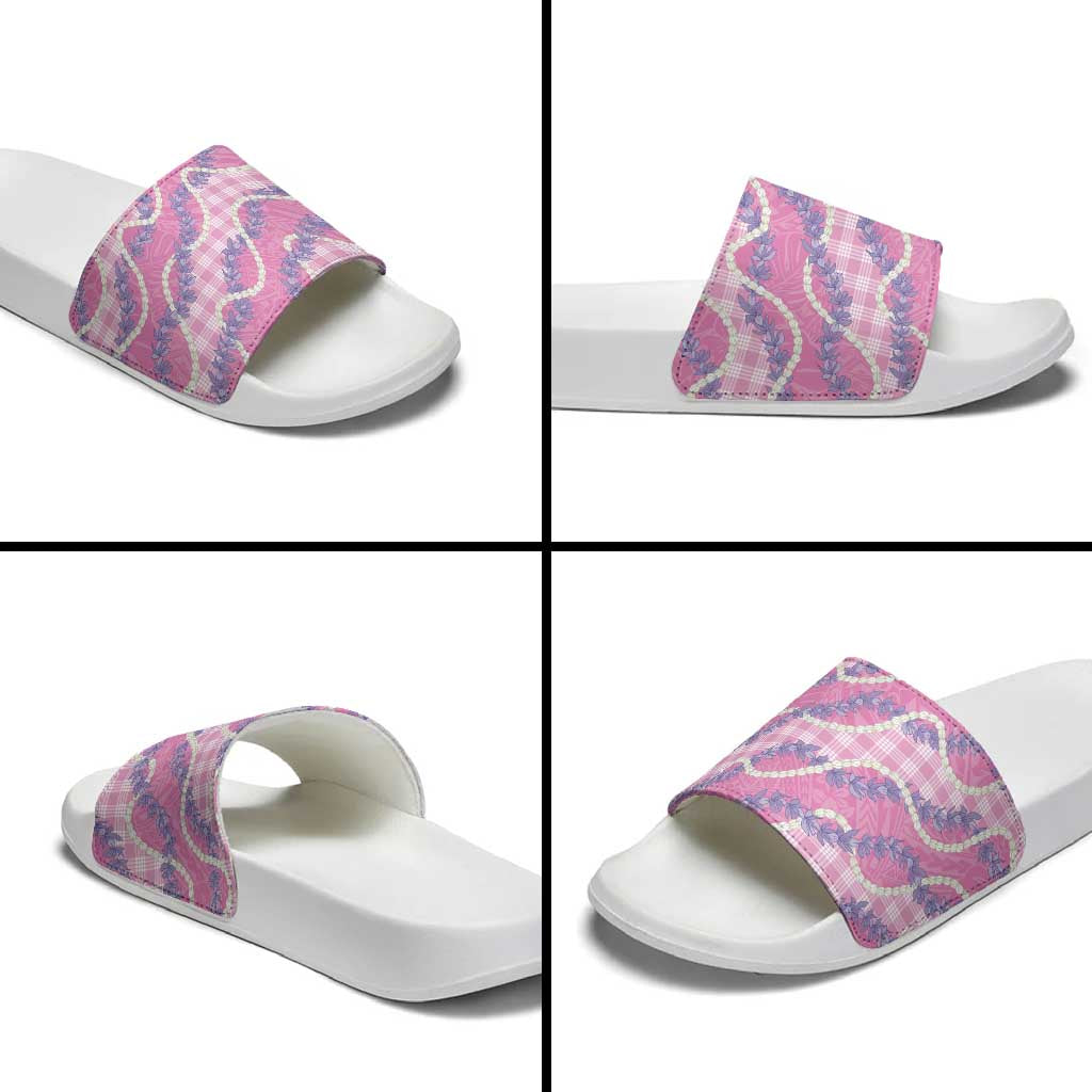 Pink Hawaii Palaka Honohono Pikake Slide Sandals Hawaiian Orchid Lei Polynesian Pattern - Polynesian Pride