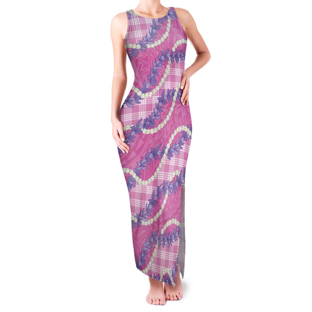 Pink Hawaii Palaka Honohono Pikake Tank Maxi Dress Hawaiian Orchid Lei Polynesian Pattern - Polynesian Pride