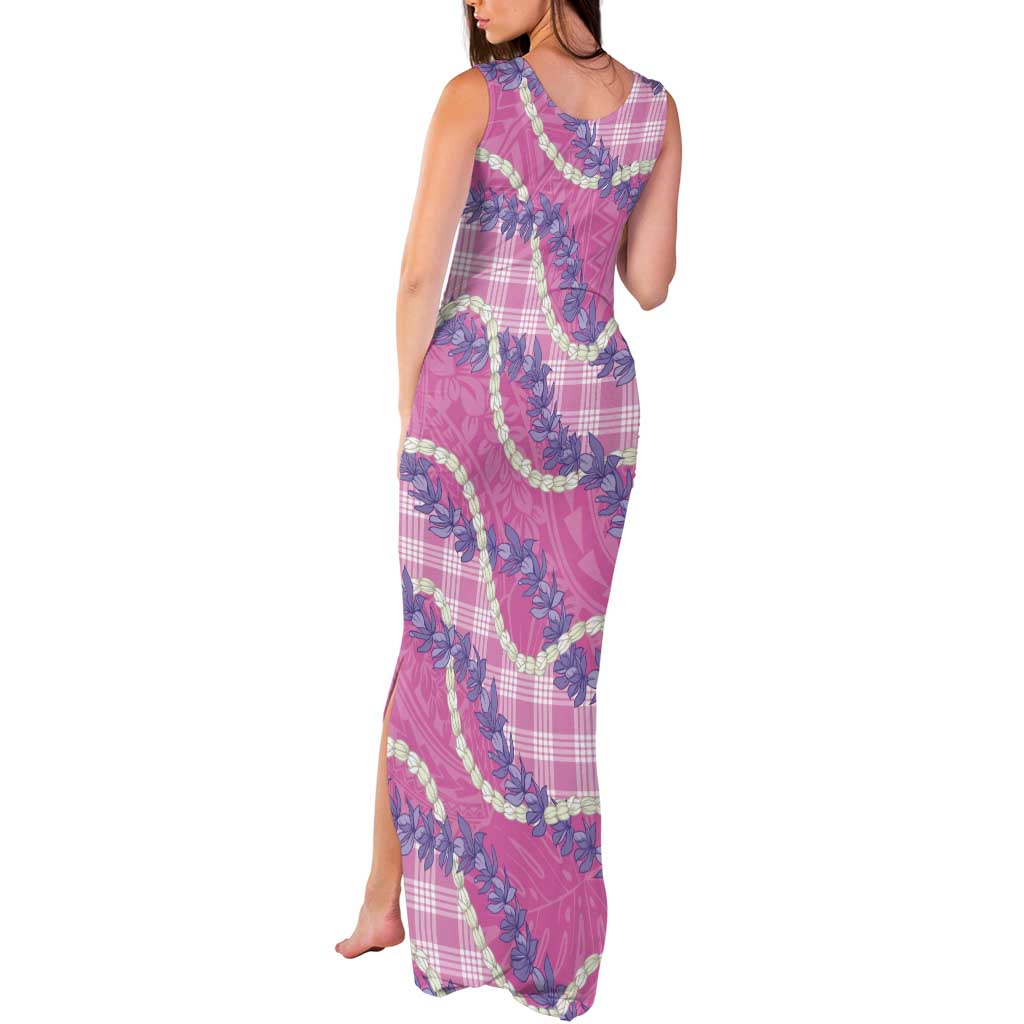Pink Hawaii Palaka Honohono Pikake Tank Maxi Dress Hawaiian Orchid Lei Polynesian Pattern - Polynesian Pride