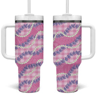 Pink Hawaii Palaka Honohono Pikake Tumbler With Handle Hawaiian Orchid Lei Polynesian Pattern - Polynesian Pride