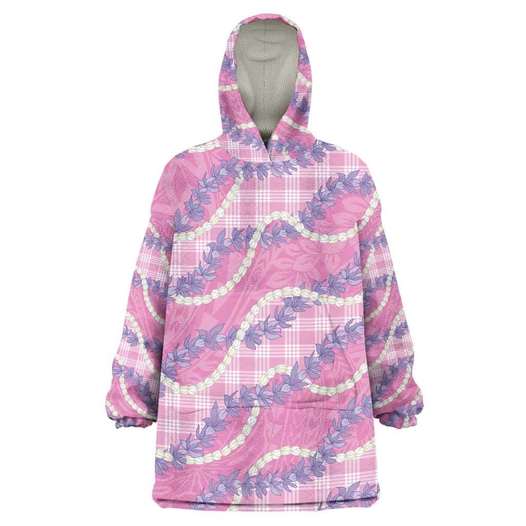 Pink Hawaii Palaka Honohono Pikake Wearable Blanket Hoodie Hawaiian Orchid Lei Polynesian Pattern - Polynesian Pride