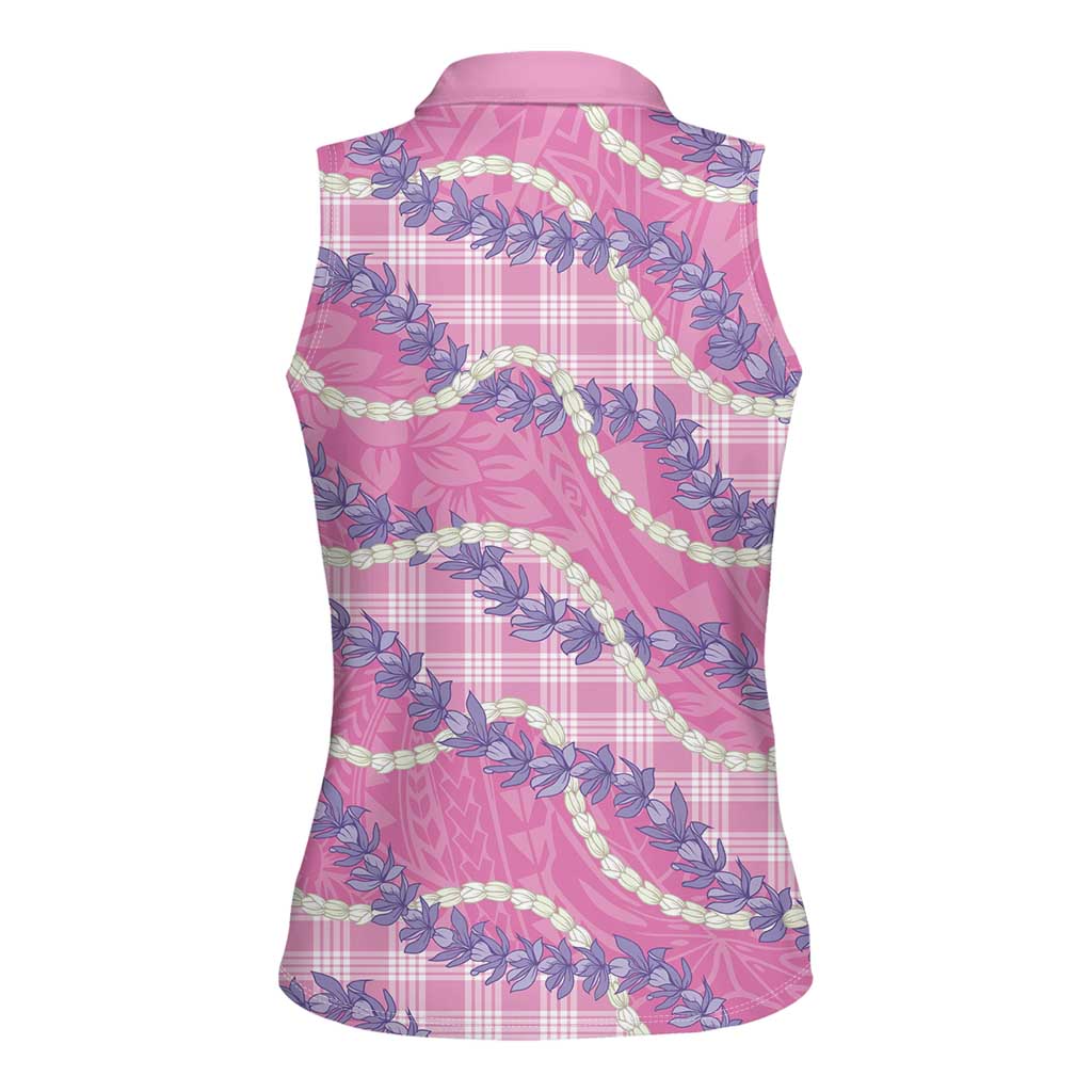 Pink Hawaii Palaka Honohono Pikake Women Sleeveless Polo Shirt Hawaiian Orchid Lei Polynesian Pattern - Polynesian Pride