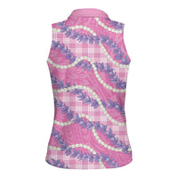 Pink Hawaii Palaka Honohono Pikake Women Sleeveless Polo Shirt Hawaiian Orchid Lei Polynesian Pattern - Polynesian Pride