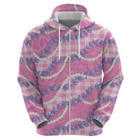 Pink Hawaii Palaka Honohono Pikake Zip Hoodie Hawaiian Orchid Lei Polynesian Pattern - Polynesian Pride