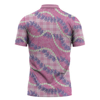 Pink Hawaii Palaka Honohono Pikake Zipper Polo Shirt Hawaiian Orchid Lei Polynesian Pattern - Polynesian Pride