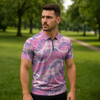 Pink Hawaii Palaka Honohono Pikake Zipper Polo Shirt Hawaiian Orchid Lei Polynesian Pattern - Polynesian Pride