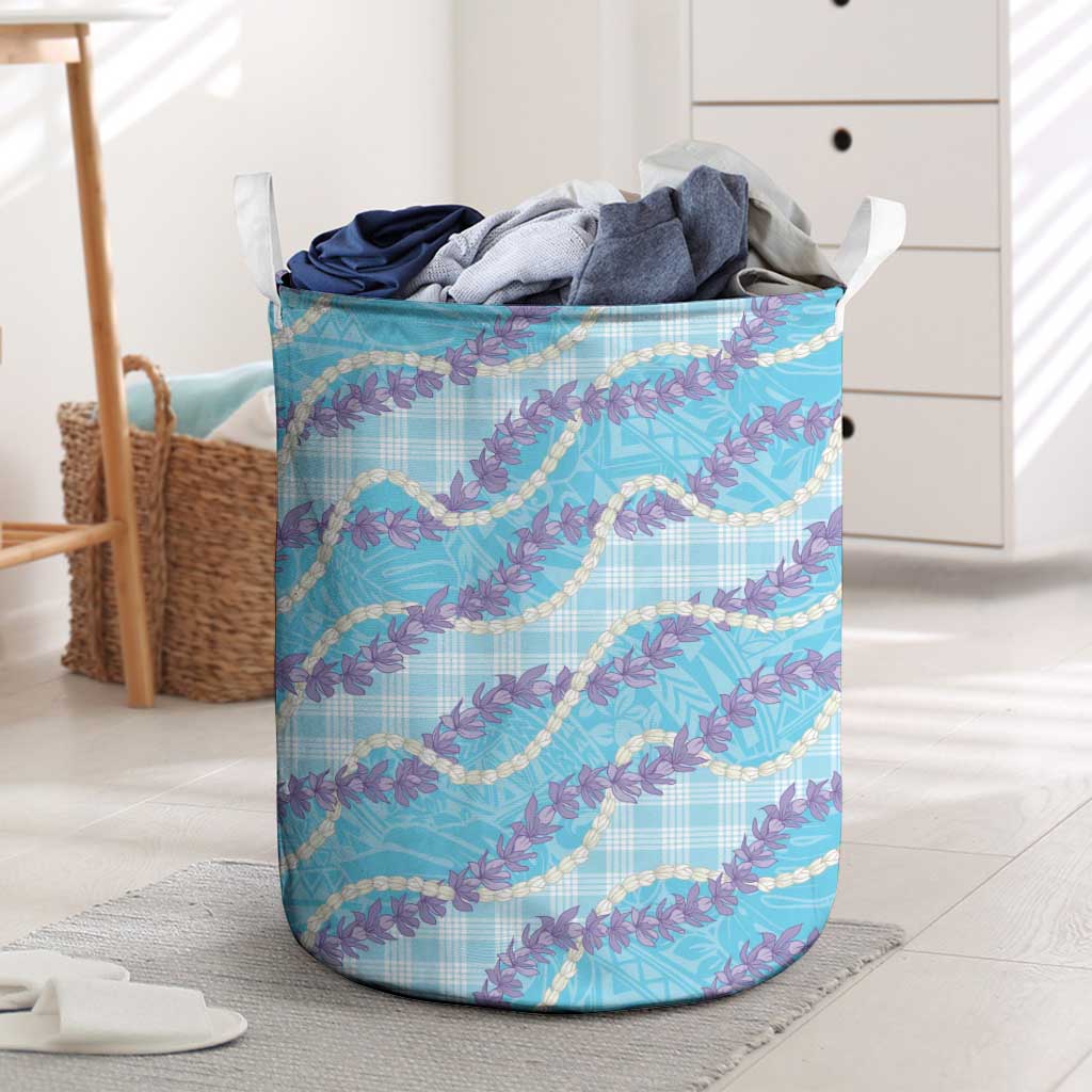 Blue Hawaii Palaka Honohono Pikake Laundry Basket Hawaiian Orchid Lei Polynesian Pattern - Polynesian Pride