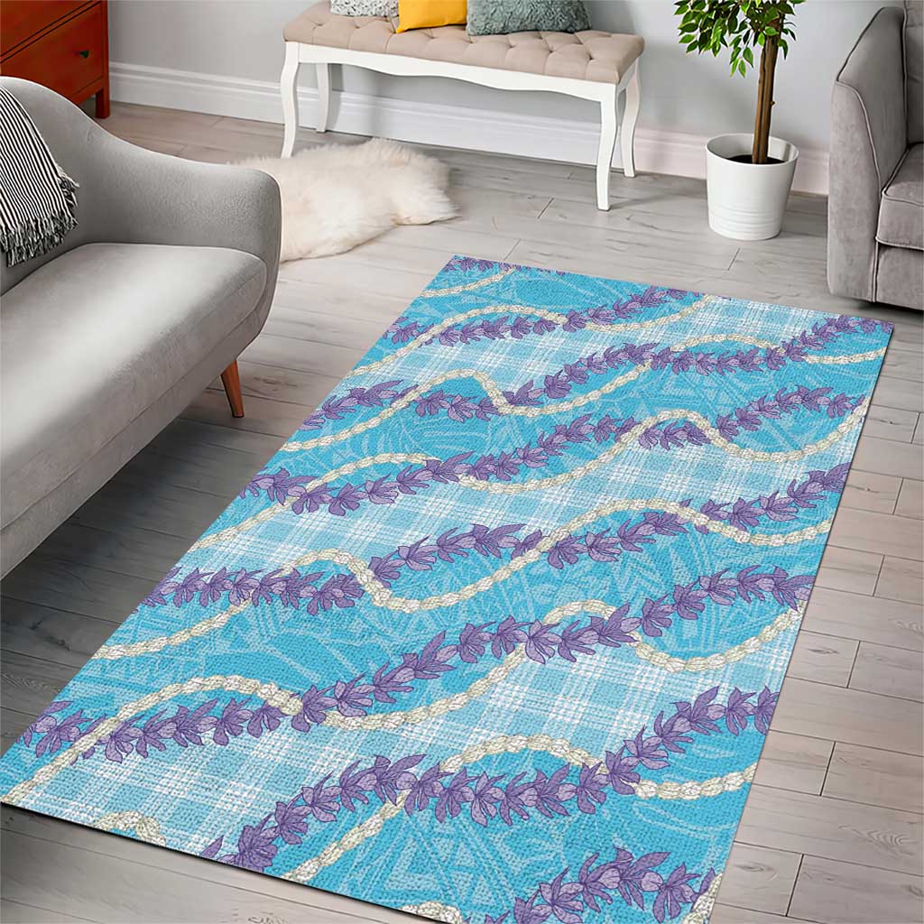 Blue Hawaii Palaka Honohono Pikake Area Rug Hawaiian Orchid Lei Polynesian Pattern - Polynesian Pride