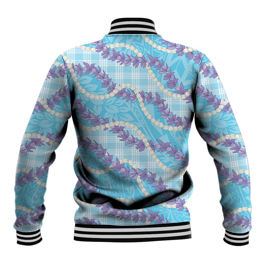 Blue Hawaii Palaka Honohono Pikake Baseball Jacket Hawaiian Orchid Lei Polynesian Pattern - Polynesian Pride