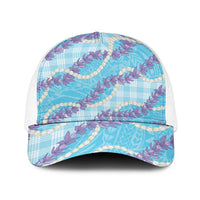 Blue Hawaii Palaka Honohono Pikake Baseball Net Cap Hawaiian Orchid Lei Polynesian Pattern - Polynesian Pride