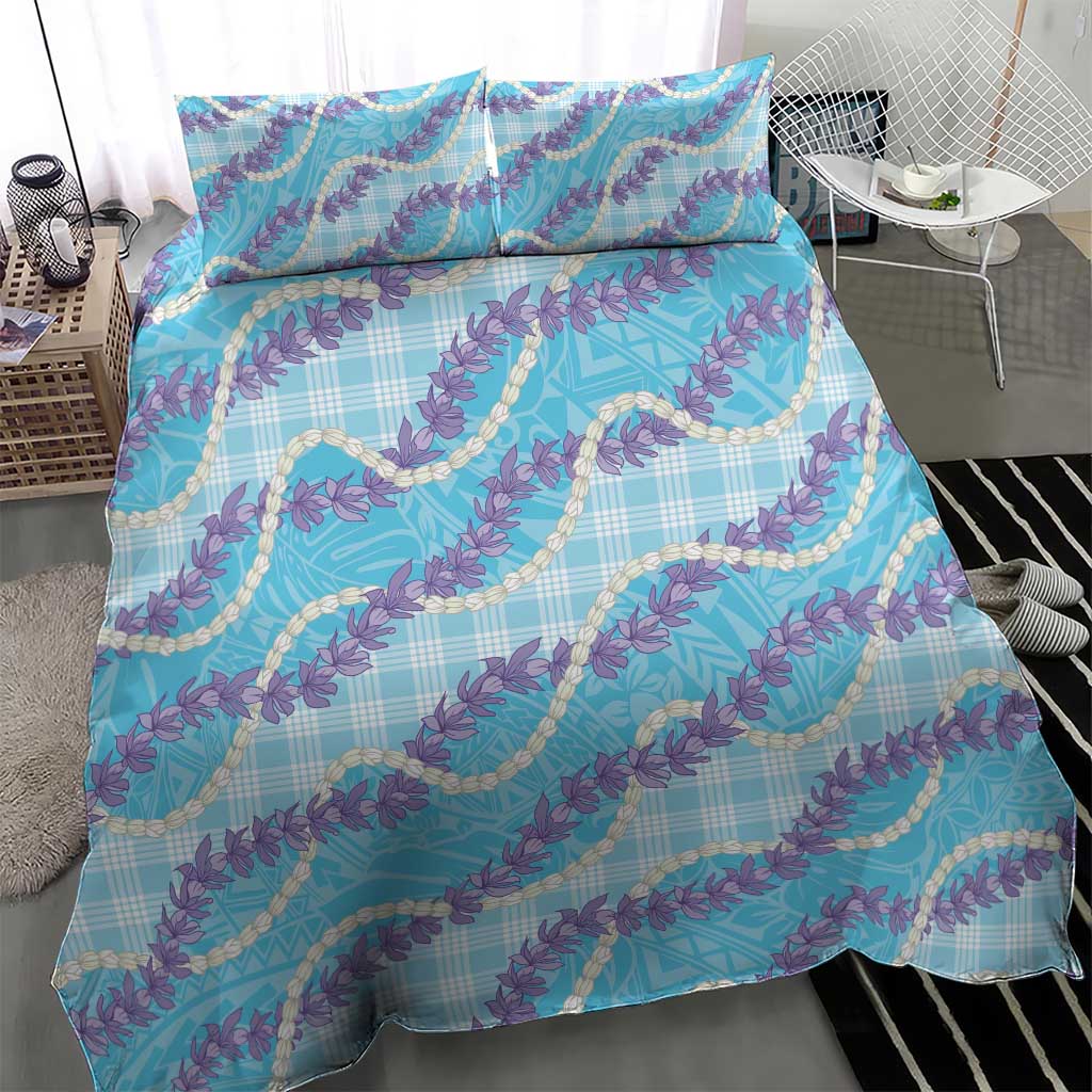 Blue Hawaii Palaka Honohono Pikake Bedding Set Hawaiian Orchid Lei Polynesian Pattern - Polynesian Pride