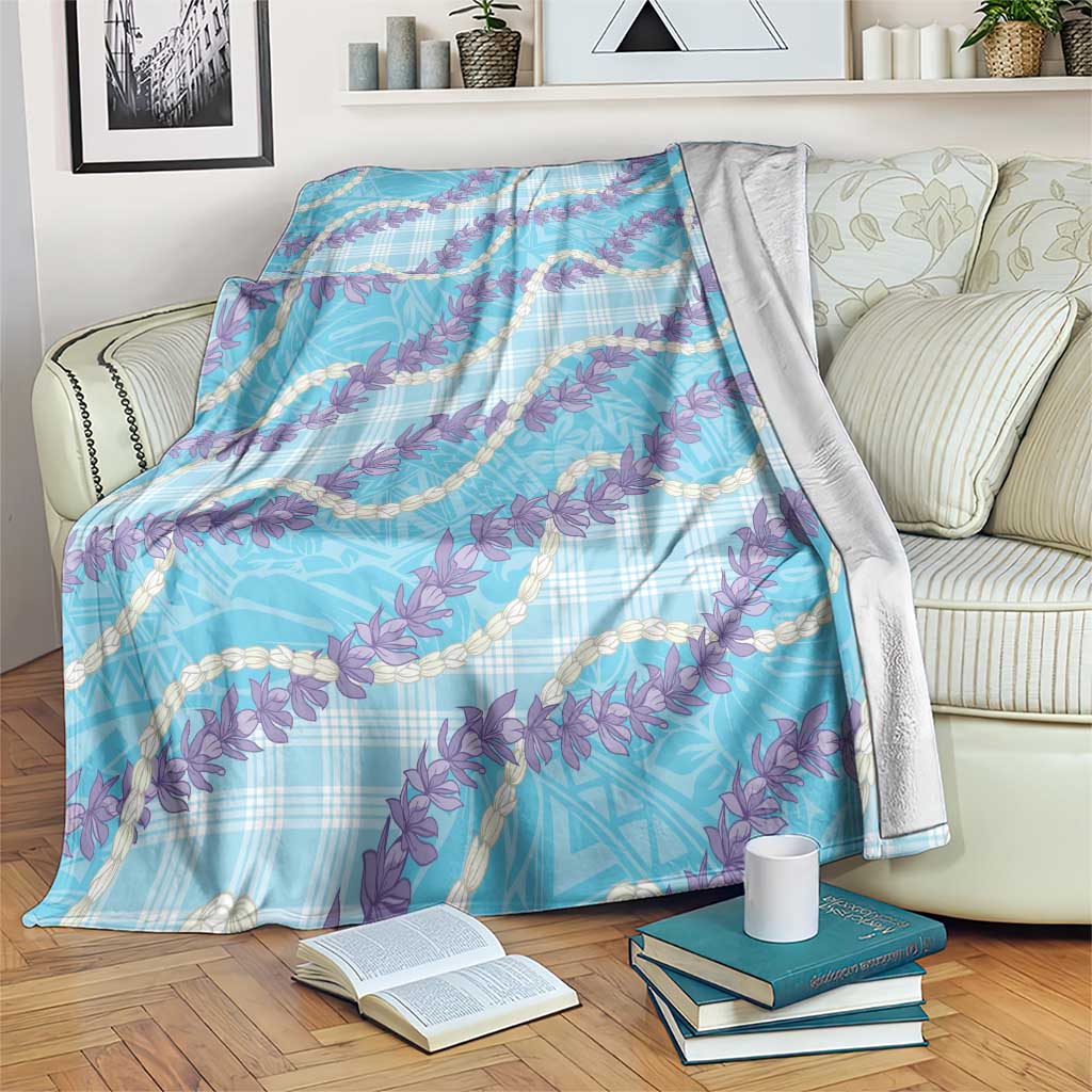Blue Hawaii Palaka Honohono Pikake Blanket Hawaiian Orchid Lei Polynesian Pattern - Polynesian Pride