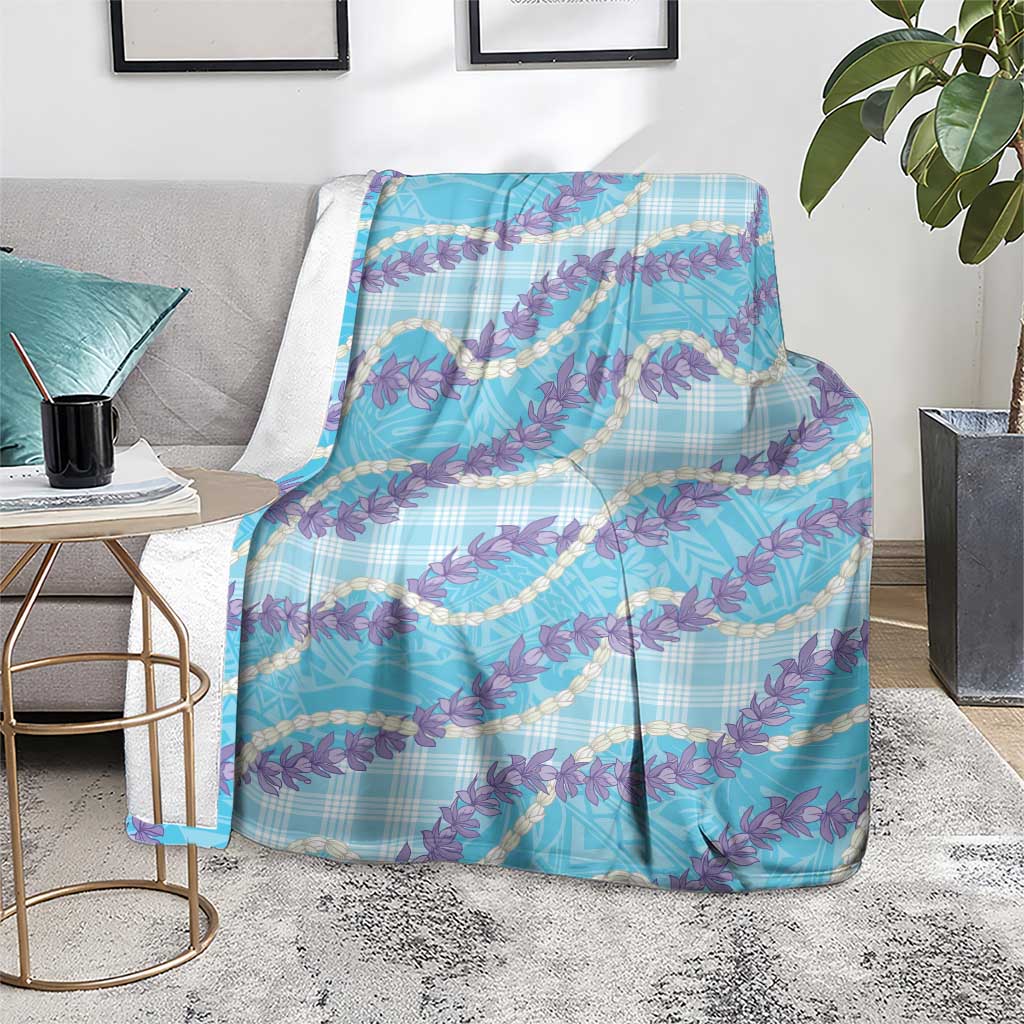 Blue Hawaii Palaka Honohono Pikake Blanket Hawaiian Orchid Lei Polynesian Pattern - Polynesian Pride