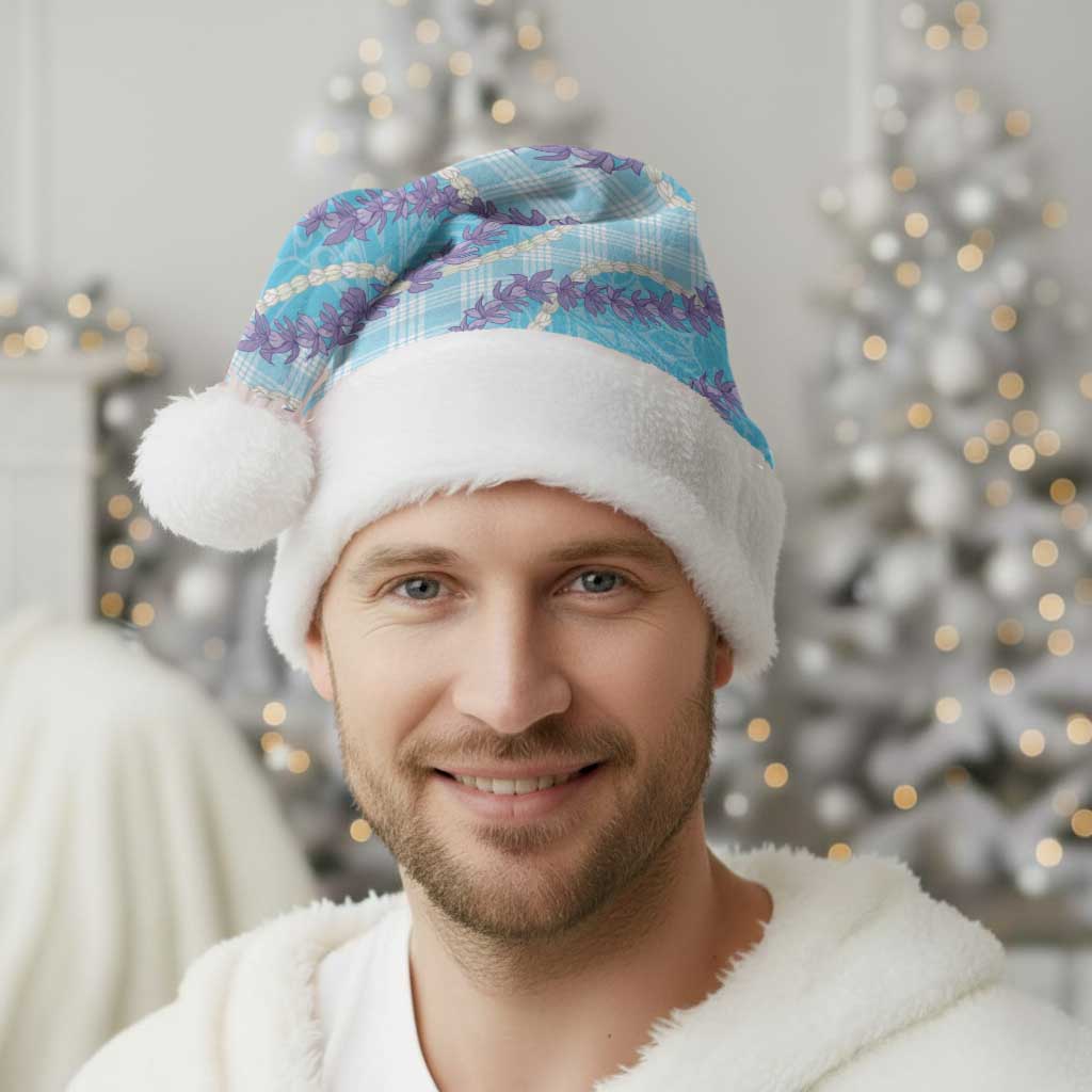 Blue Hawaii Palaka Honohono Pikake Christmas Santa Hat Hawaiian Orchid Lei Polynesian Pattern - Polynesian Pride