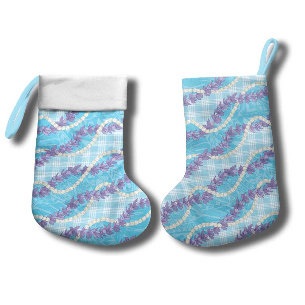 Blue Hawaii Palaka Honohono Pikake Christmas Stocking Hawaiian Orchid Lei Polynesian Pattern - Polynesian Pride
