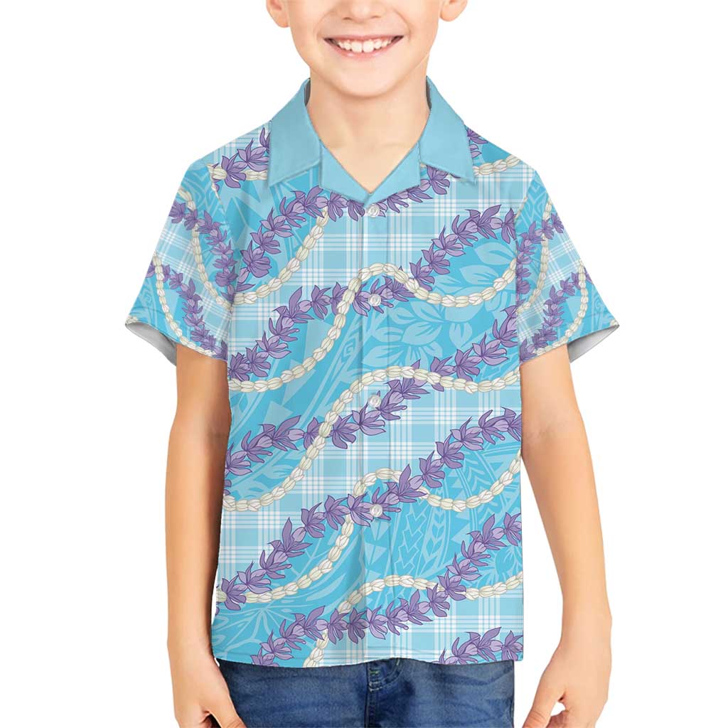 Blue Hawaii Palaka Honohono Pikake Family Matching Long Sleeve Bodycon Dress and Hawaiian Shirt Hawaiian Orchid Lei Polynesian Pattern - Polynesian Pride