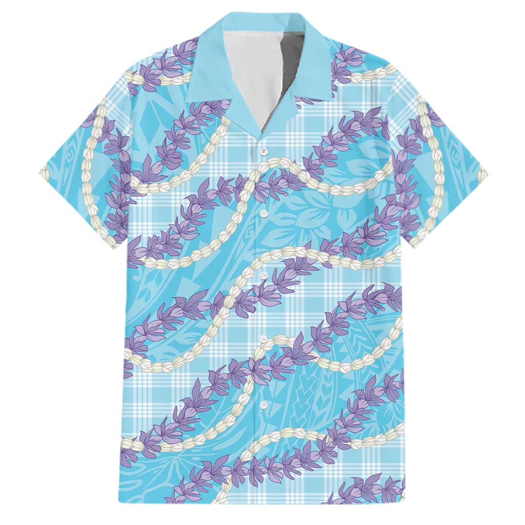 Blue Hawaii Palaka Honohono Pikake Family Matching Off The Shoulder Long Sleeve Dress and Hawaiian Shirt Hawaiian Orchid Lei Polynesian Pattern LT14 Dad's Shirt - Short Sleeve Blue - Polynesian Pride