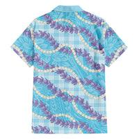Blue Hawaii Palaka Honohono Pikake Family Matching Off The Shoulder Long Sleeve Dress and Hawaiian Shirt Hawaiian Orchid Lei Polynesian Pattern LT14 - Polynesian Pride
