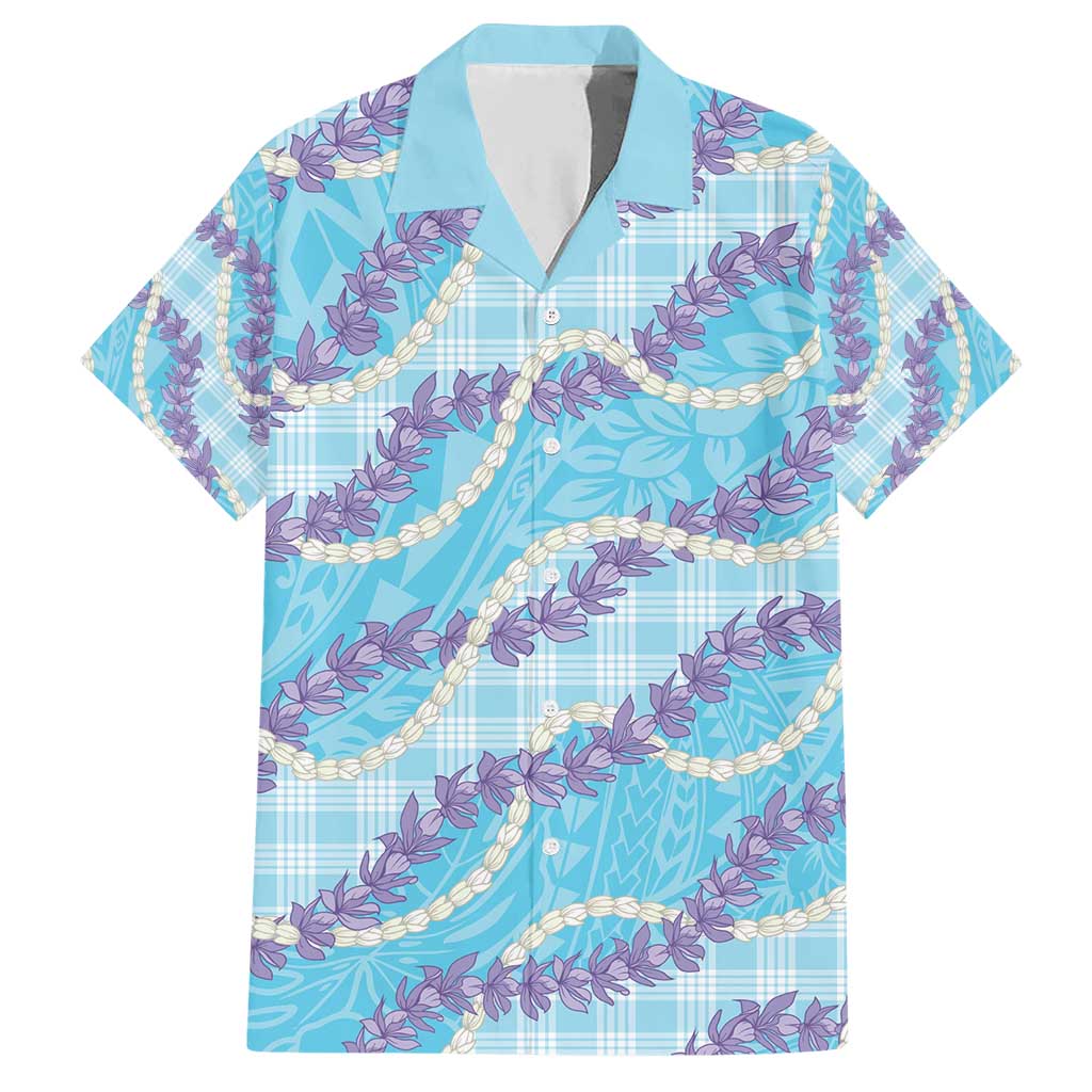 Blue Hawaii Palaka Honohono Pikake Family Matching Short Sleeve Bodycon Dress and Hawaiian Shirt Hawaiian Orchid Lei Polynesian Pattern - Polynesian Pride