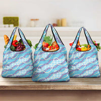 Blue Hawaii Palaka Honohono Pikake Grocery Bag Hawaiian Orchid Lei Polynesian Pattern - Polynesian Pride