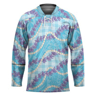 Blue Hawaii Palaka Honohono Pikake Hockey Jersey Hawaiian Orchid Lei Polynesian Pattern - Polynesian Pride